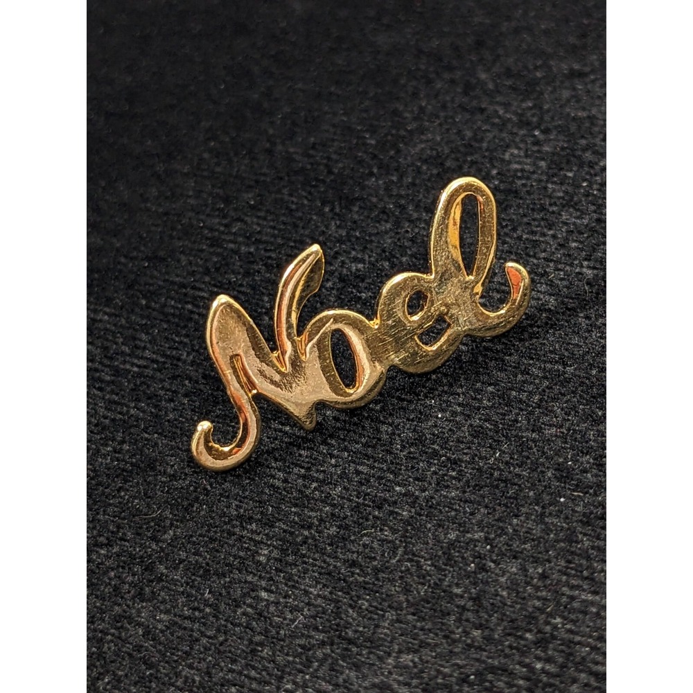 Vintage Christmas Noel Gold‎ Tone Small Pin Brooch